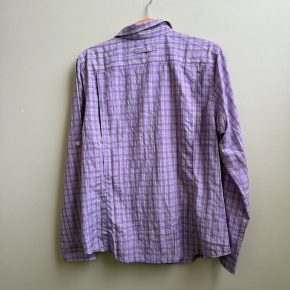 Women's DuluthFlex Sidewinder Roll Tab Sleeve Shirt purple plaid Size L - Picture 2 of 4